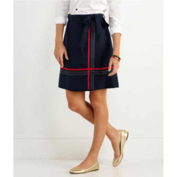 Vineyard Vines Wool Skirt Tartan Wrap Navy Size 8 NWT Grosgrain Skirt - Picture 1 of 10